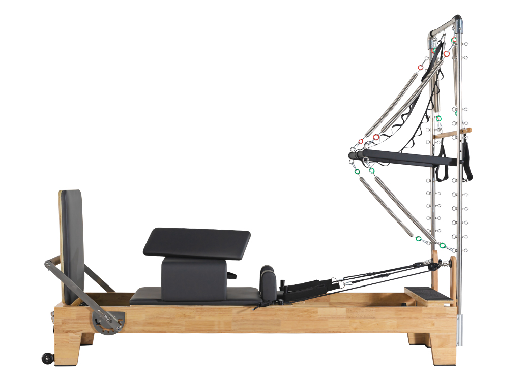 MC-PX001B Customized color and logo Oak Wooden Pilates Reformer With Half Tower