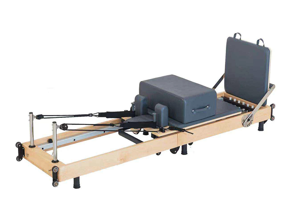 MC-PF007 Maple Wooden Folding Pilates Reformer With Nylon Legs High Quality Portable Home Folding Pilates Reformer